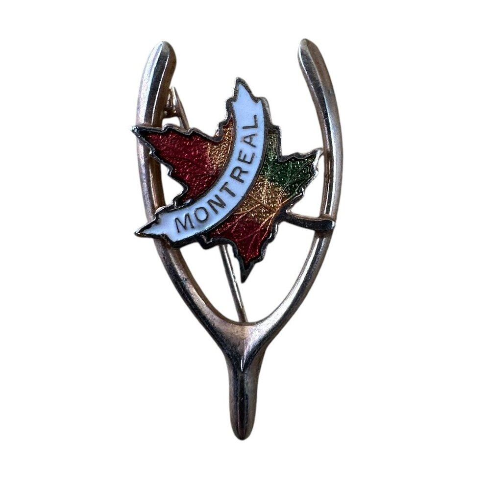 Vintage TORONTO Enamel Maple Leaf Wishbone 1950-60's Travel Pin Tie Tack Brooch